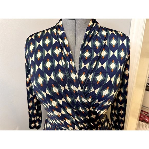 Audrey Whitmore Greenwhich Elbow Sleeve Wrap Dress geometric Print size 2x EUC - Picture 5 of 16